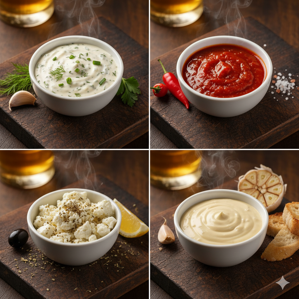 Choice of garlic ranch, chilli, fetta, garlic aioli				